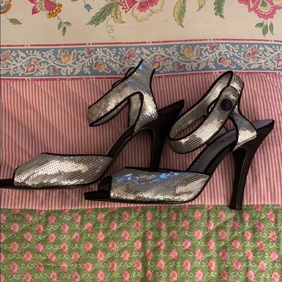 Silver Sequined Strapped Heels - Picture 2 of 5